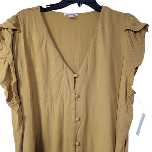 Goodthreads Women's Fluid Twill Tulip Short-Sleeve Tie-Waist Dress Mustard XL - Picture 3 of 10